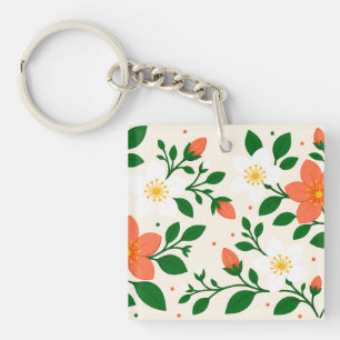 Porte-clés Coraux élégants et fleurs blanches avec feuillage