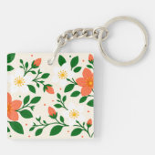 Porte-clés Coraux élégants et fleurs blanches avec feuillage (Dos)