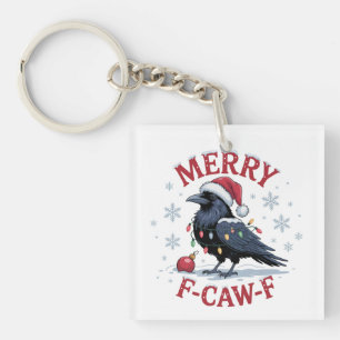 Porte-clés Corbeau de Noël drôle Merry F-Caw-F Oiseau noir