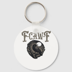 Porte-clés Corbeau, F-Caw-F Oiseau Drôle Lune Graphique Rétro
