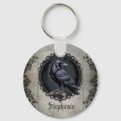 Porte-clés Corbeau gothique avec nom (Recto)