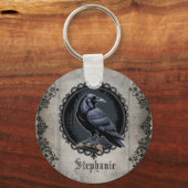 Porte-clés Corbeau gothique avec nom (Recto)