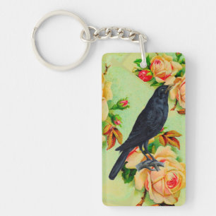 Porte-clés Corbeau noir et Rose