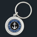 Porte-clés Corde d'Ancres nautiques et étoiles Nom du capitai<br><div class="desc">Une Ancre et une corde nautiques personnalisées avec votre nom de capitaine ou nom de bateau personnalisé,  porte - clé bleu bleu marine et blanc.</div>