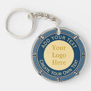 Porte-clés Corde Naútque Bleue et Or de Logo d'Entreprise