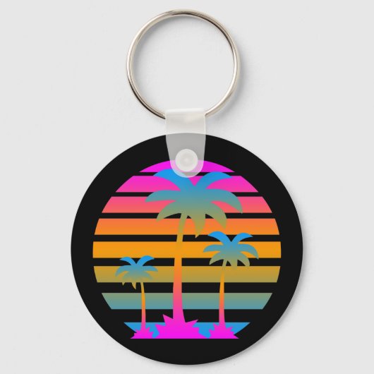 PORTE-CLÉS COREY TIGER RETRO SUNSET PALMIERS (Recto)