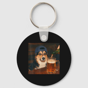 Porte-clés Corgi Buvant de la Bière Chemise Drôle Fête des Pè