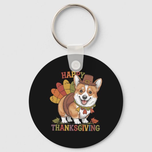 Porte-clés Corgi Chien de Thanksgiving Dinde (Recto)