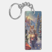 Porte-clés Corgi Chien équitation Moto Noël (Devant gauche)