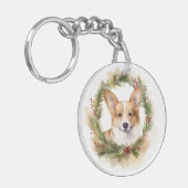 Porte-clés Corgi Christmas Wreath Festive Pup (Devant gauche)