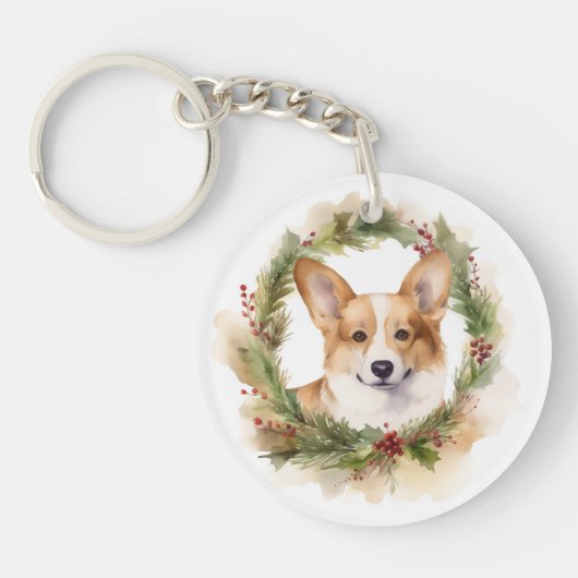 Porte-clés Corgi Christmas Wreath Festive Pup (Devant)