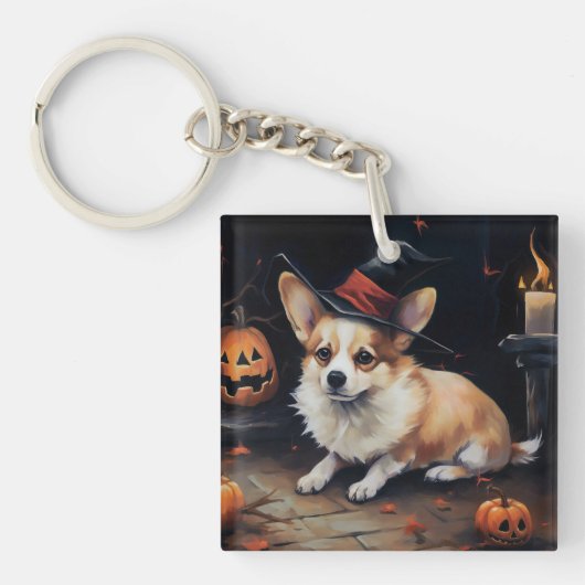 Porte-clés Corgi Citrouille Halloween effroi (Devant)