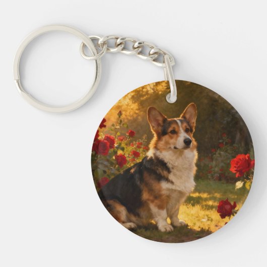 Porte-clés Corgi dans les Roses I (Devant)