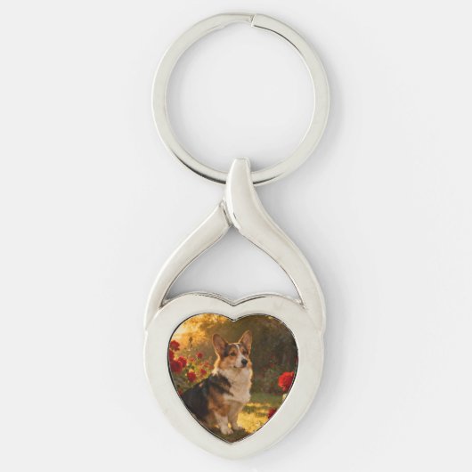 Porte-clés Corgi dans les Roses I (Devant)