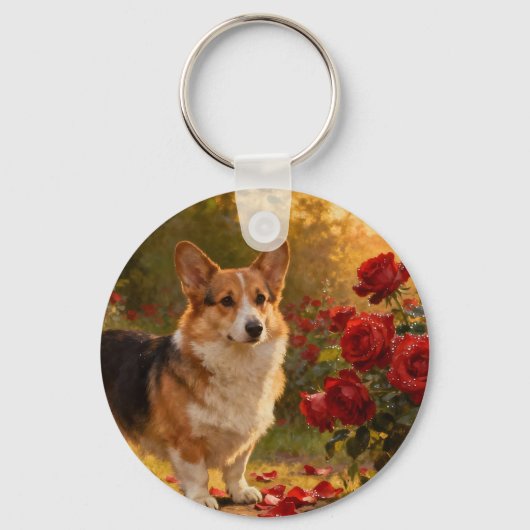 Porte-clés Corgi dans les Roses V (Recto)