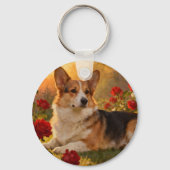 Porte-clés Corgi dans les Roses VI (Verso)
