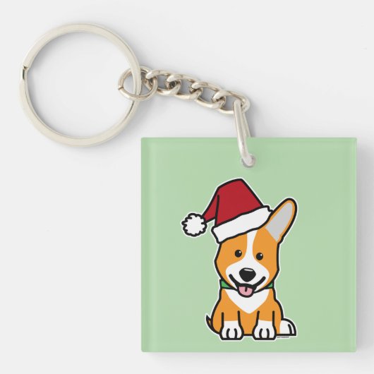 Porte-clés Corgi dog puppy Pembroke Welsh Christmas Santa hat (Devant)