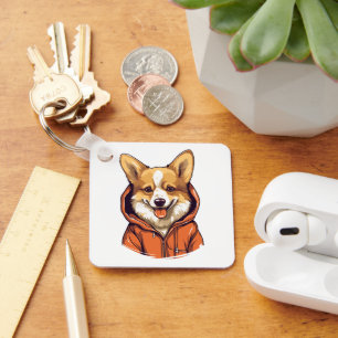 Porte-clés Corgi Drôle Portant un Sweat à Capuche