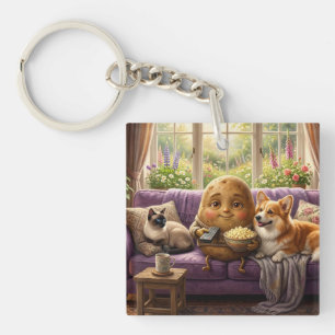 Porte-clés Corgi et chat fainéant