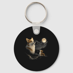 Porte-clés Corgi hurle à la lune vintage 90 drôle de chien