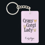 Porte-clés Corgi Lady Rose Crazy<br><div class="desc">Ce mignon Pembroke Welsh Corgi porte - clé présente de jolis chiots de corgi pour une dame Crazy Corgi. Personnalisez-le avec un nom pour un bon cadeau de propriétaire Corgi.</div>