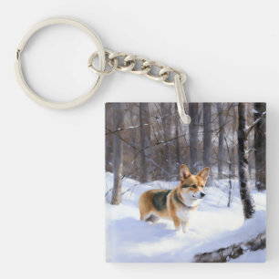 Porte-clés Corgi laisse neiger Noël