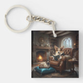 Porte-clés Corgi lit à un chat (Devant)