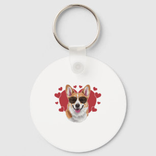Porte-clés Corgi Love Lunettes de soleil Cool Entouré de Coeu