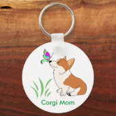 Porte-clés Corgi maman avec papillon (Recto)