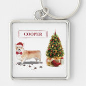 Porte-clés Corgi Noël drôle Chien avec Arbre (Devant)