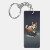Porte-clés Corgi Noël neige hiver (Devant gauche)