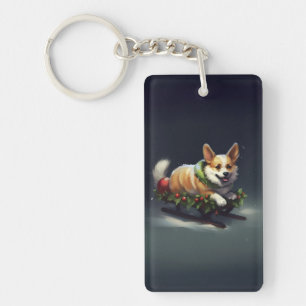 Porte-clés Corgi Noël neige hiver