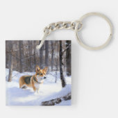 Porte-clés Corgi Noël sous la neige (Dos)