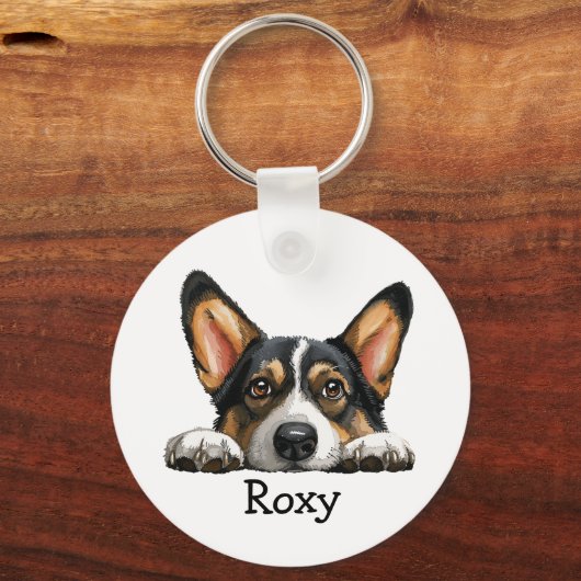 Porte-clés Corgi noir thème personnalisé (Recto)