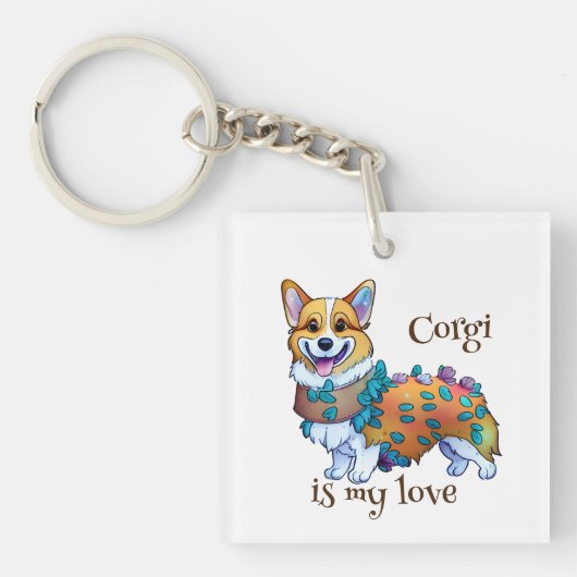 Porte-clés Corgi orange mignon pour une humeur positive (Devant)