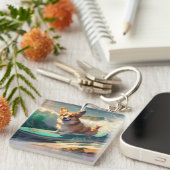 Porte-clés Corgi Plage Surf Peinture (Devant Droit)