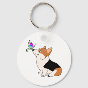Porte-clés Corgi tricolore à papillon
