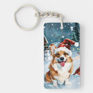 Porte-clés Corgi Winter Wonderland Christmas Joy