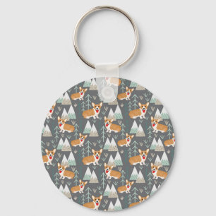 Porte-clés Corgis dans les montagnes et Motif forestier