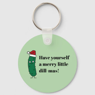 Porte-clés Cornichon à l'aneth de Noël portant un chapeau de