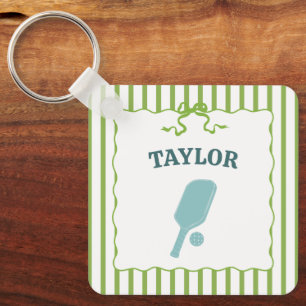 Porte-clés Cornichon de pickleball personnalisé vert et blanc