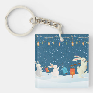 Porte-clés Cortège de lanternes de lapins mignons à travers l