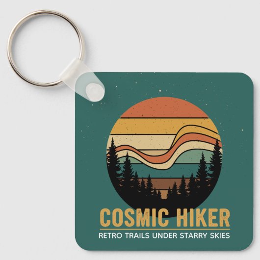 Porte-clés Cosmic Hiker Retro 70s Sunset Space Forest Stars (Recto)