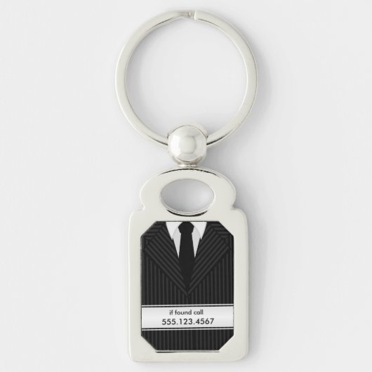 Porte-clés Costume à rayures et rectangle de Cravate en métal (Devant)