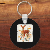 Porte-clés Costume graphique avec fleurs de printemps et faon (Recto)