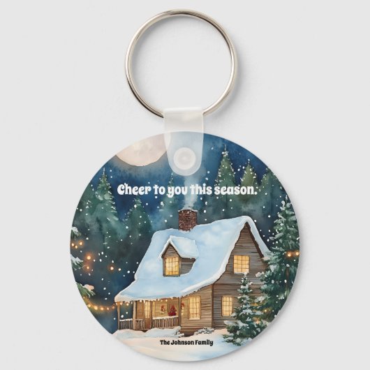 Porte-clés Cosy chalet de Noël couvert de neige (Recto)