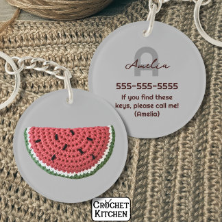 Porte-clés Cosy Crochet Watermelon Fruit Monogramme esthétiqu