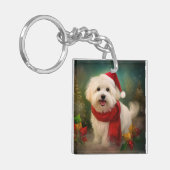 Porte-clés Coton De Tulear Chien dans la neige Noël (Devant gauche)