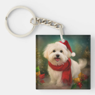 Porte-clés Coton De Tulear Chien dans la neige Noël