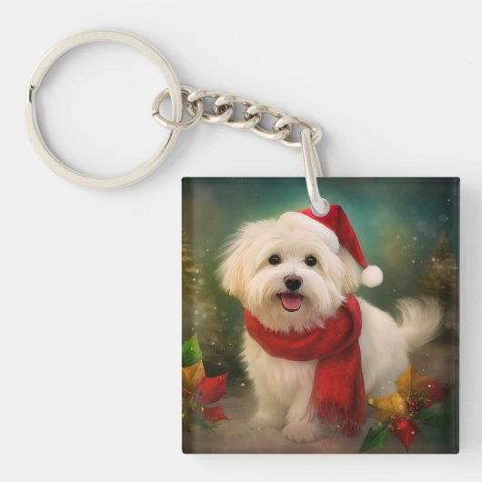 Porte-clés Coton De Tulear Chien dans la neige Noël (Devant)